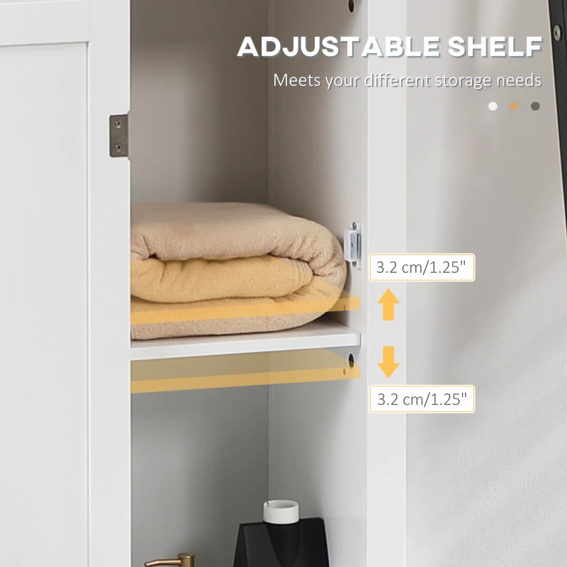 kleankin Bathroom Storage Cabinet with 3 Tier Adjustable Shelf Storage, Linen Tower Enclosed Cabinet for Anti-Toppling Design, White