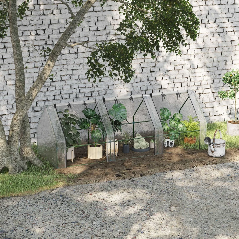 Outsunny 9' x 3' x 3' Outdoor Mini Greenhouse, Portable Tunnel Greenhouse with Large Zipper Doors and PE Cover for Garden, White