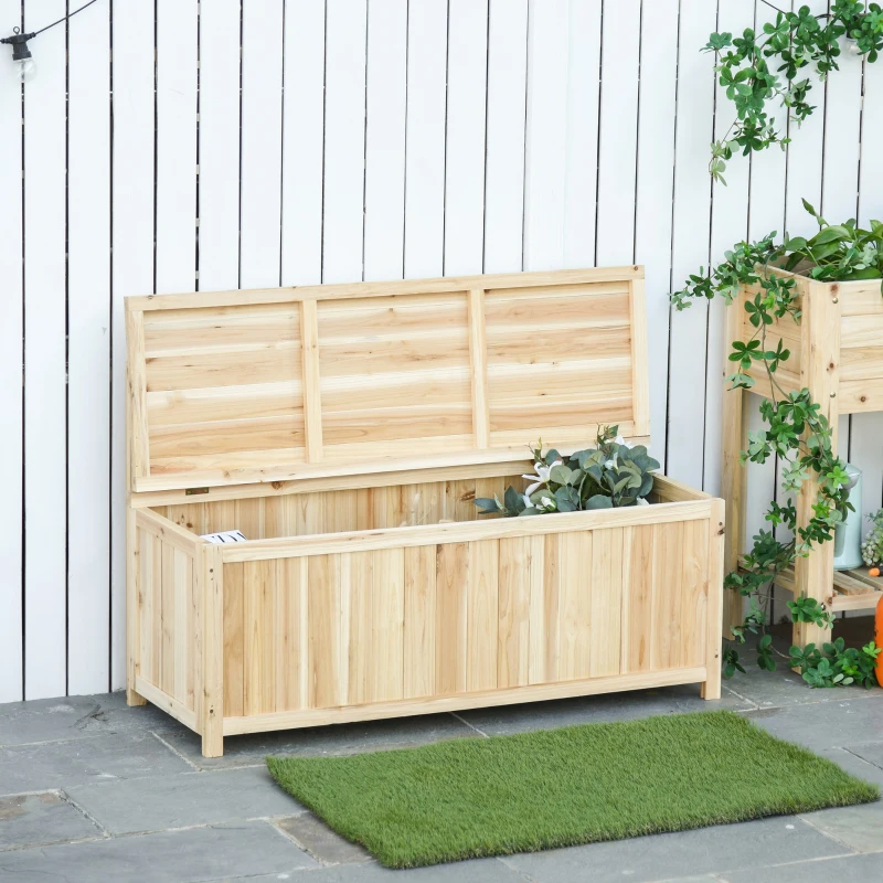 Outsunny Wooden Outdoor Garden Bench with Storage Box, Outdoor Patio Seating, 45.3" x 17.7" x 29.5", Natural