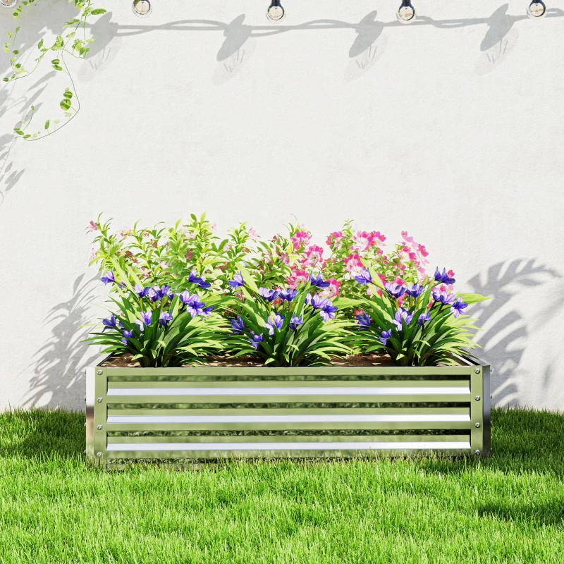 Outsunny 4' x 4' x 1' Raised Garden Bed Galvanized Steel Planter Box for Vegetables, Flowers, Herbs, Silver