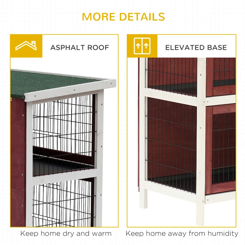 PawHut 2 Tier Wooden Rabbit Hutch Indoor Outdoor, Elevated Bunny Cage w/ Run and Tray for Guniea Pigs Small Animal