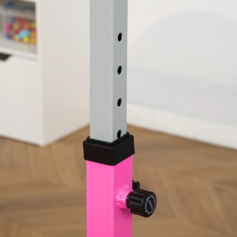 Qaba Double Horizontal Bars, Junior Gymnastic Training Parallel Bars with Double-locking System 13-level 36"-59" Adjustable Heights, 6-level Adjustable Width for Indoor Outdoor, Pink
