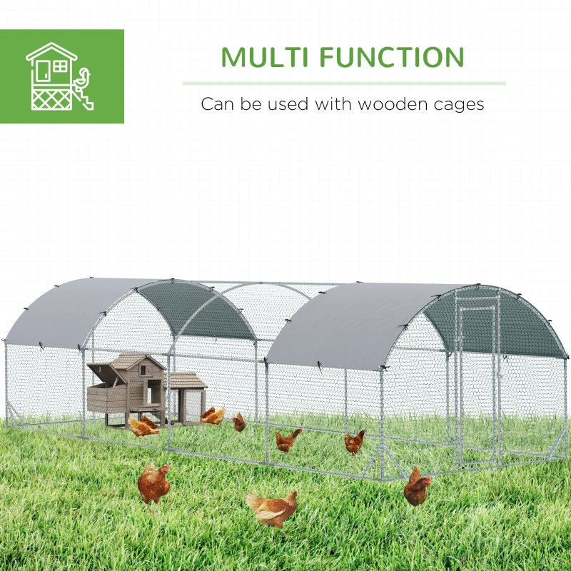 PawHut Large Metal Chicken Coop with Waterproof and Anti-UV Cover for Yard, Outdoor, Duck, Rabbit, 9.2' x 24.9' x 6.5'