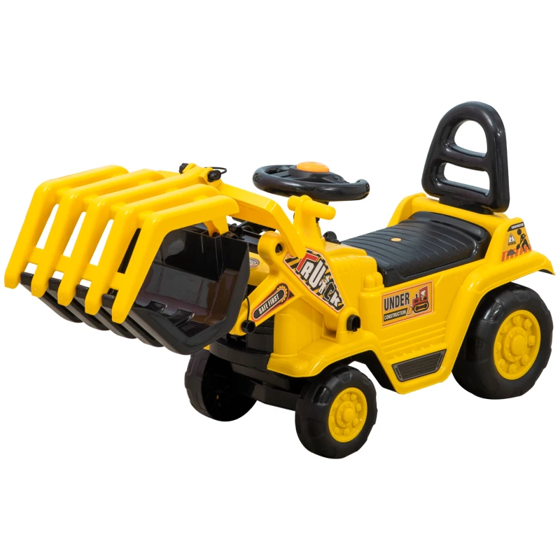 Aosom Kids Ride on Excavator Pulling Cart with Sound Effects, No Power Digger Scooter Ride-on Toy Construction Vehicle for Toddler or Preschool Age with Under-Seat Storage, Treaded Wheels