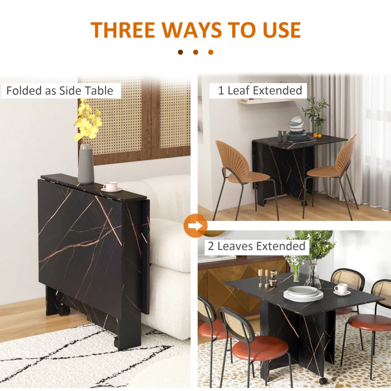 HOMCOM Foldable Dining Table, Drop Leaf Folding Side Table Console Writing Desk with 2 Wheels for Kitchen, Dining Room