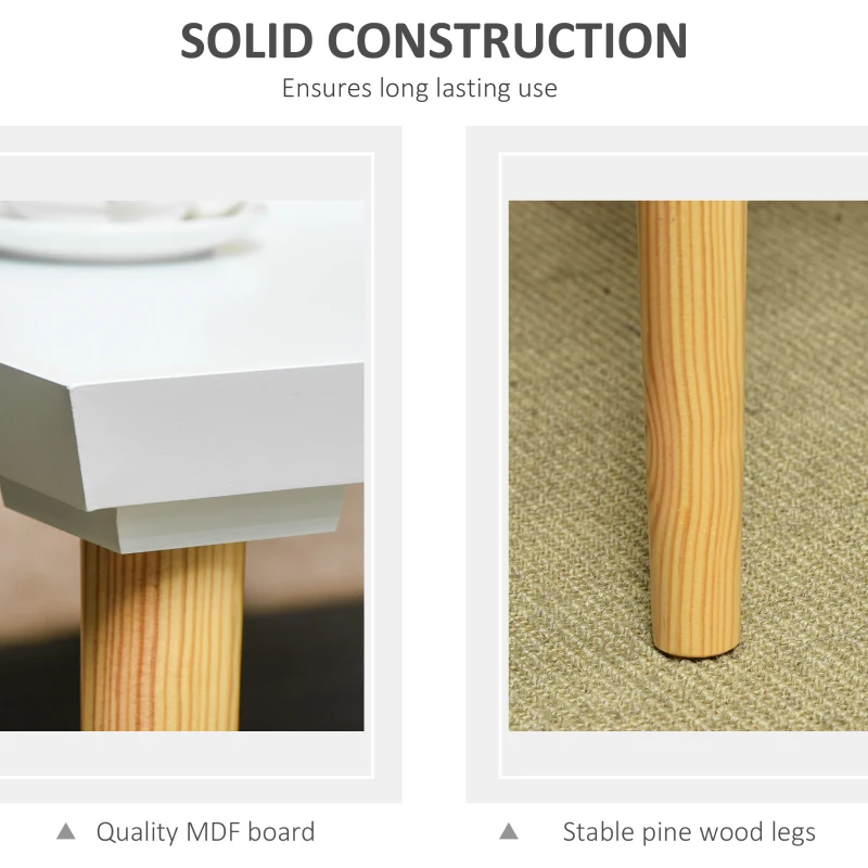 HOMCOM Coffee Table with Tray Top, Nordic Center Table with Pine Wood Legs, Rectangle Coffee Tables for Living Room, White