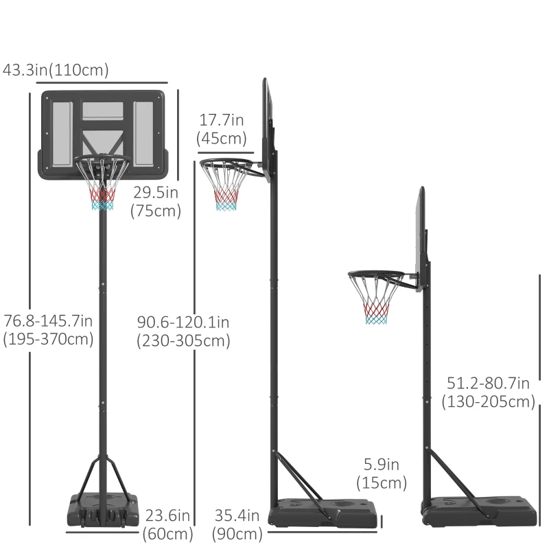 Soozier 7.5-10FT Portable Basketball Hoop, Dual-use for Swimming Pool or Backyard, Basketball Net Goal with 43.25" Backboard, Wheels and Fillable Base, for Youth Adults