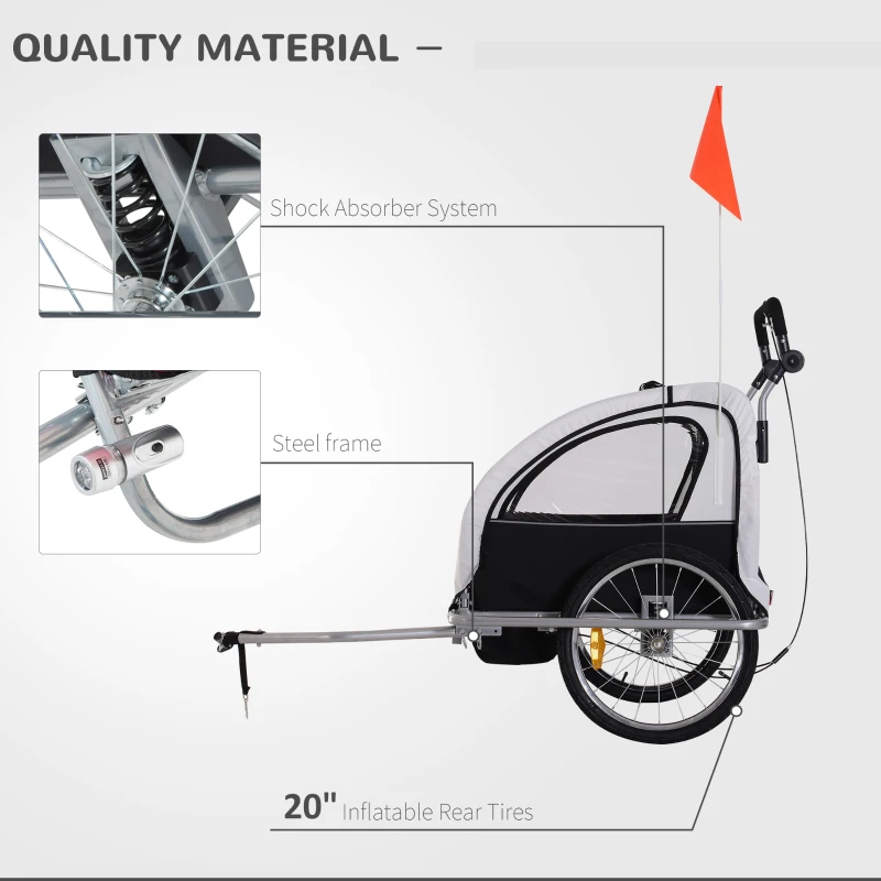 Aosom 2-in-1 Double Baby Bike Trailer Child Bike Stroller Foldable Jogger Bicycle Trailer, Black