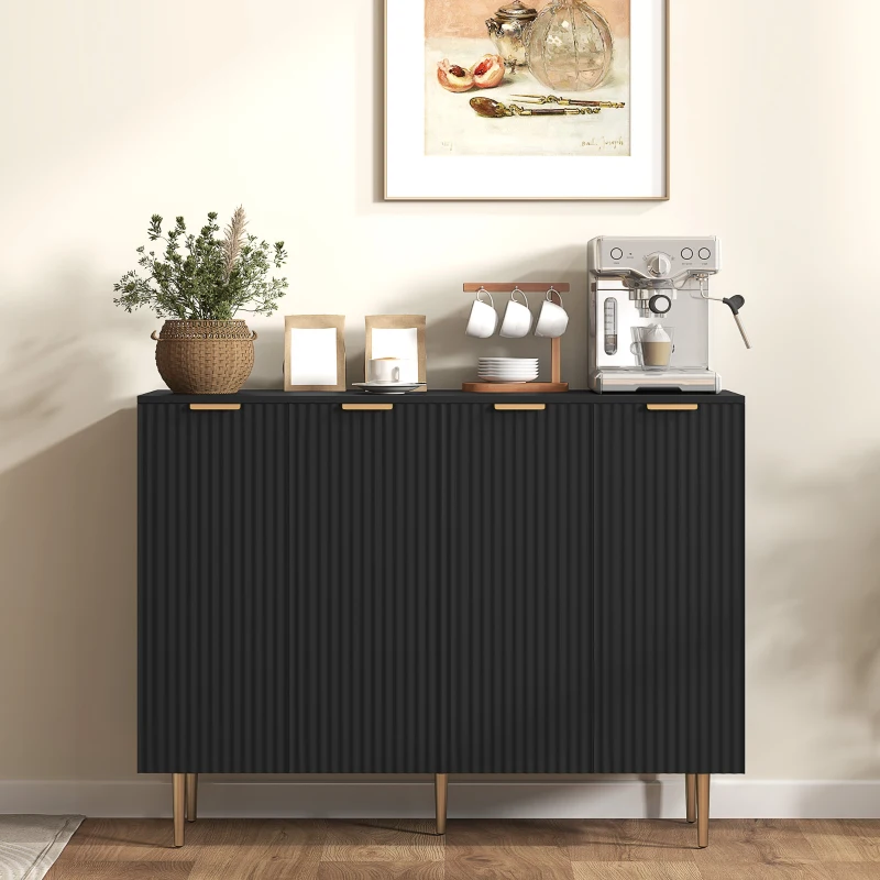 HOMCOM Modern Kitchen Storage Cabinet, Sideboard Buffet Cabinet with Adjustable Shelves for Hallway, Black