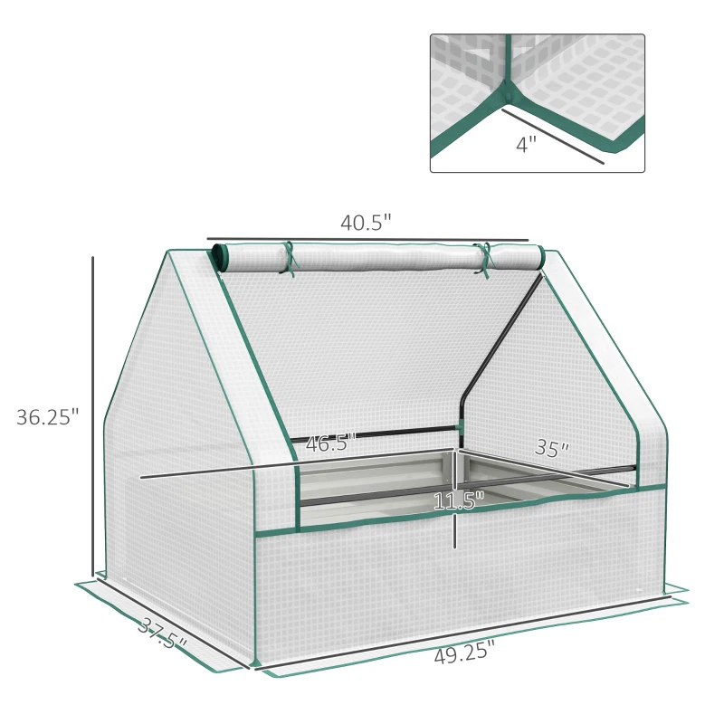 Outsunny Raised Garden Bed, Outdoor Metal Planter Box with Mini Greenhouse, White and Silver