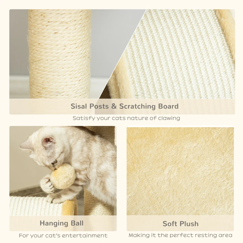 PawHut 17" Cat Scratching Tree Kitty House Kitten Activity Centre Pet Bed Post Furniture with Hanging Toy (Beige)