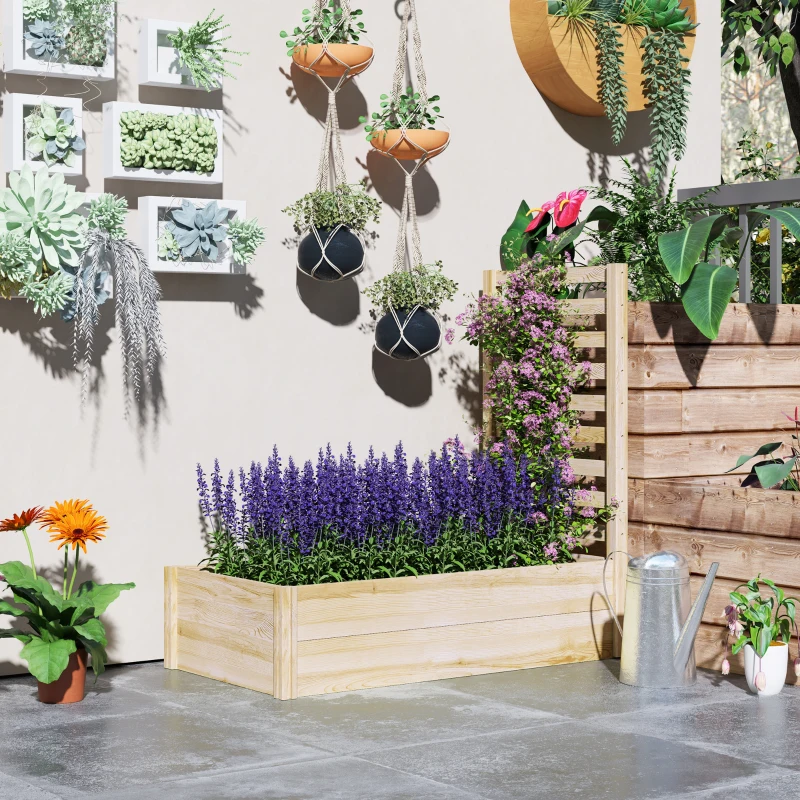 Outsunny Wood Planter Box with Trellis for Climbing Plants, Raised Garden Bed for Outdoor Flowers Herbs, 91"x24"x43", Natural