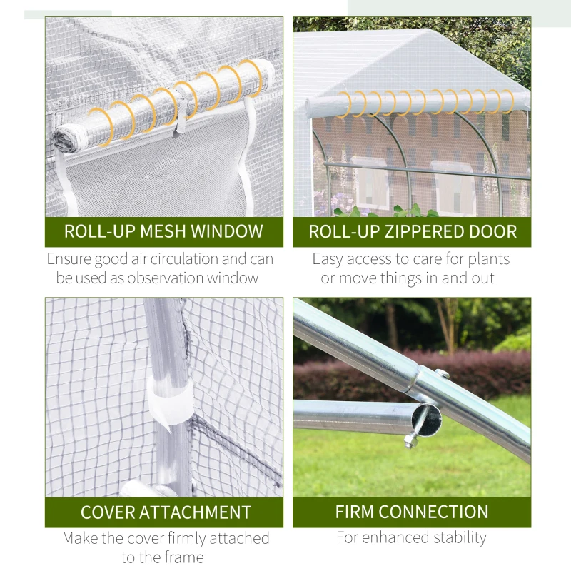 Outsunny 11.5' x 10' x 6.5' Outdoor Walk-in Greenhouse, Tunnel Green House with Roll-up Windows, Zippered Door, PE Cover, Heavy Duty Steel Frame, White
