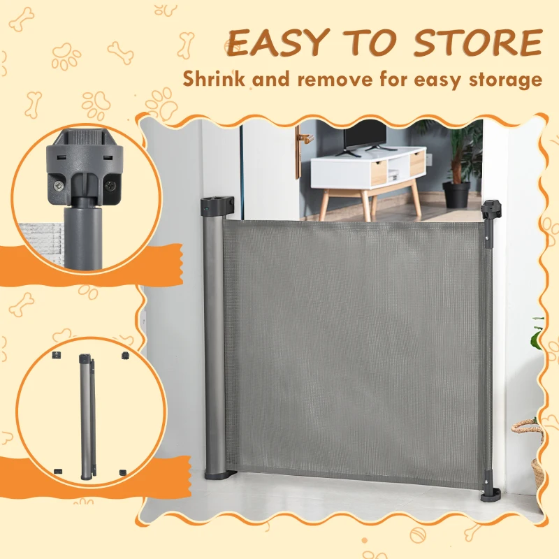 PawHut Retractable Pet Gate, Adjustable Safety Mesh Dog Gate, Extends to 55" for Narrow or Wide Doorways, Hallways, Stairs, Grey