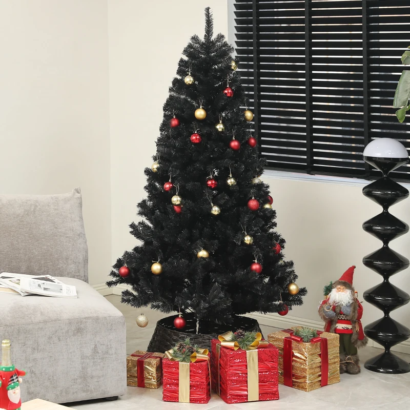 HOMCOM 6ft Unlit Artificial Black Christmas Tree, Holiday Décor with 1000 Branch Tips, Auto Open and Steel Base