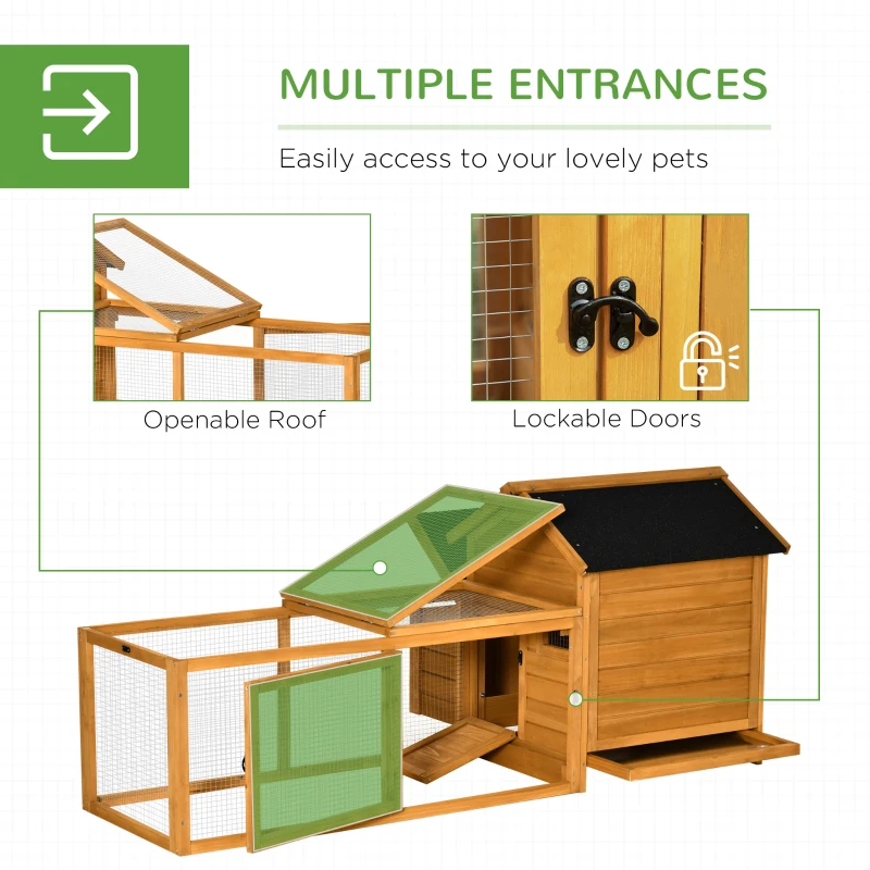 PawHut 2-Tier Chicken Coop, Wooden Hen House, Poultry Habitat Outdoor Backyard with Removable Tray, Nesting Box, Outside Run, Ramp, 71"x36"x31"
