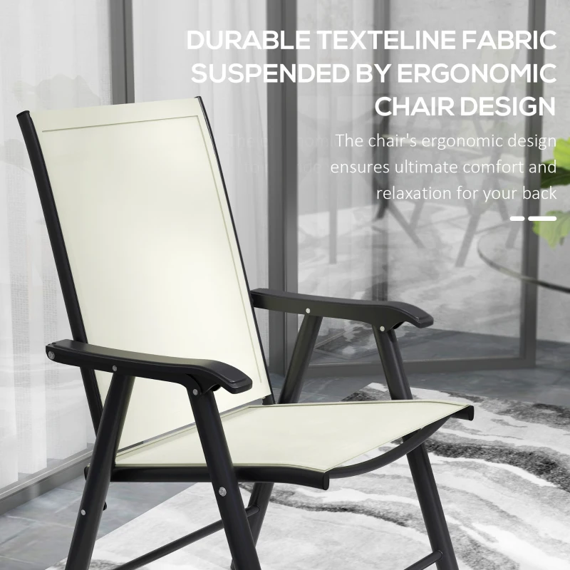 Outsunny 4-Piece Folding Chair Set for Relaxing on Patio Balcony Garden, Comfortable Outdoor Furniture with Armrests, Beige