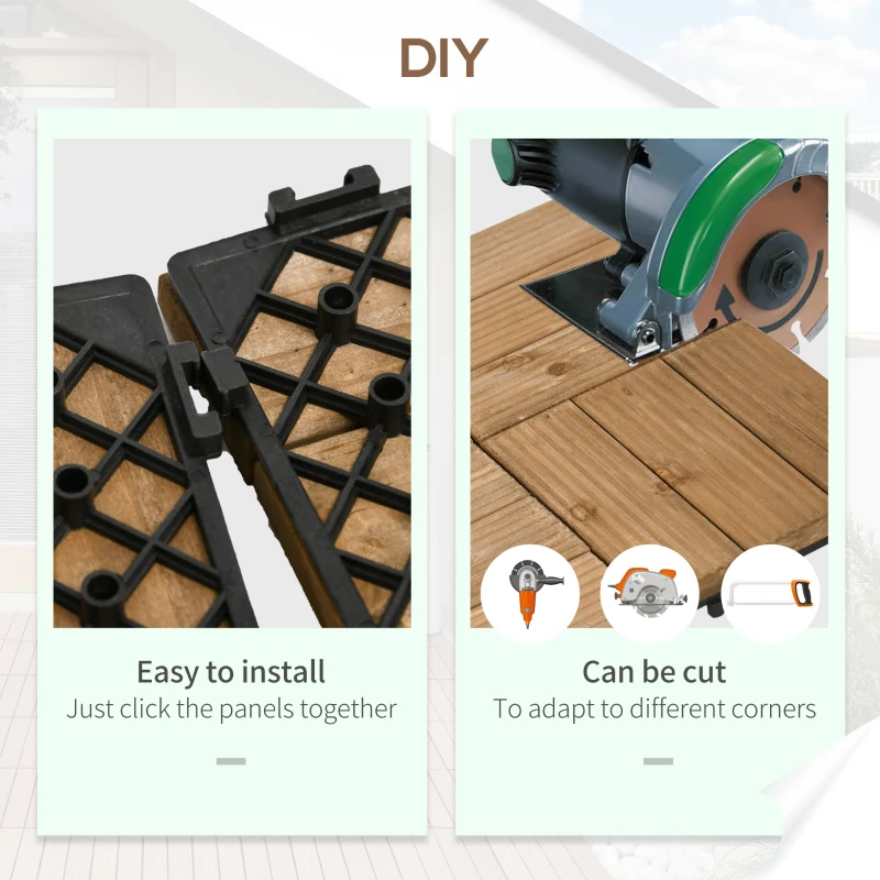 Outsunny 27 Pcs Wood Interlocking Deck Tiles, 12 x 12in Outdoor Flooring Tiles for Indoor and Outdoor Use, Tools Free Assembly, Brown