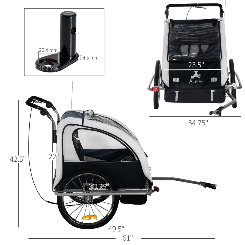 Aosom 2-in-1 Double Baby Bike Trailer Child Bike Stroller Foldable Jogger Bicycle Trailer, Black