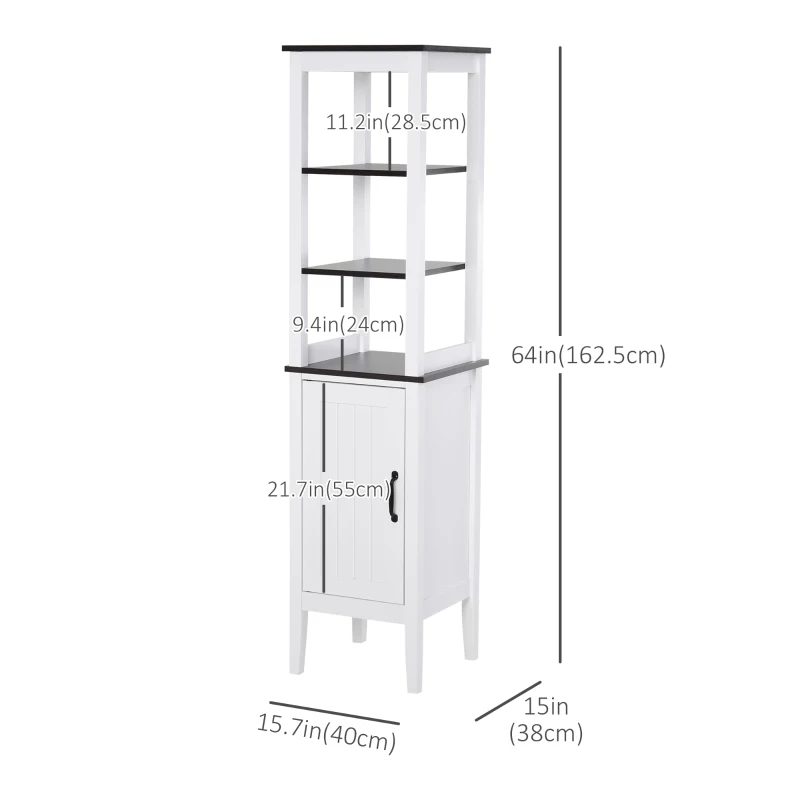 kleankin Tall Bathroom Cabinet Cupboard Storage Unit White Freestanding Shower Shelves