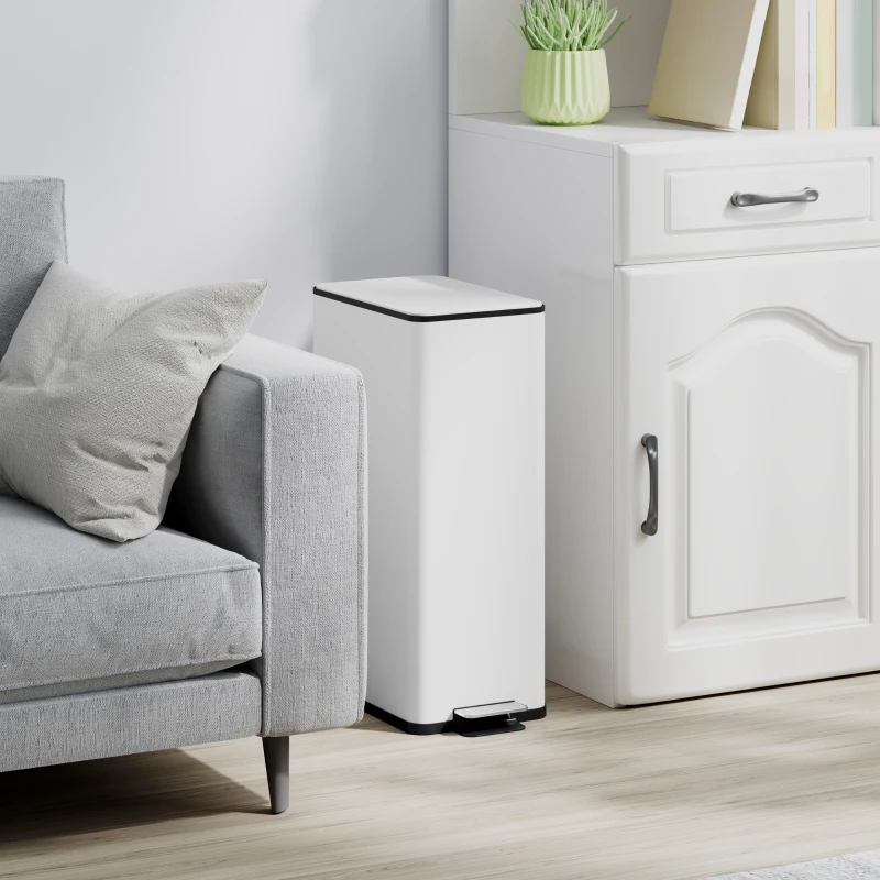 HOMCOM 5.3 Gallon Stainless Steel Kitchen Garbage Can with Soft-close Lid, Foot Pedal, Fingerprint-Proof, White