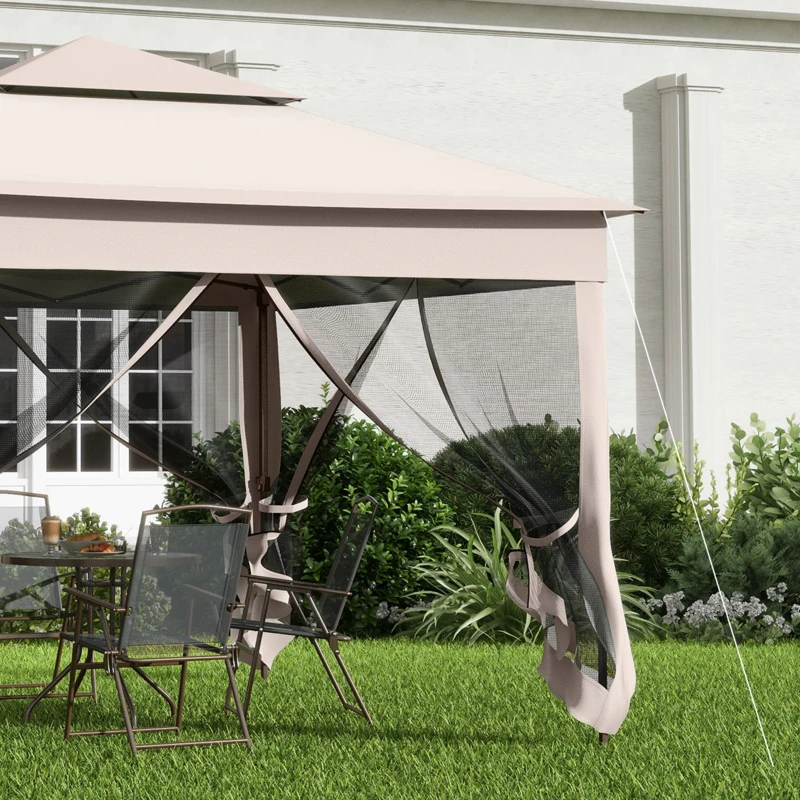 Outsunny 11' x 11' Pop Up Canopy 2-Tier Soft Top Shelter Event Tent w/ Netting Carry Bag for Patio Backyard Garden, Cream White