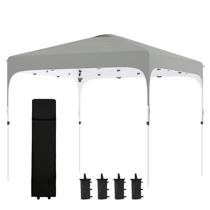 Outsunny 10' x 10' Pop Up Canopy Tent with Sand Bags, UPF 50+ Instant Sun Shelter, Tents for Parties, Height Adjustable, with Wheeled Carry Bag, for Outdoor, Garden, Patio, Grey