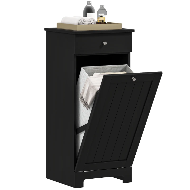 HOMCOM Laundry Hamper Cabinet, Laundry Cabinet with Tilt Out Laundry Basket and Drawer, Black