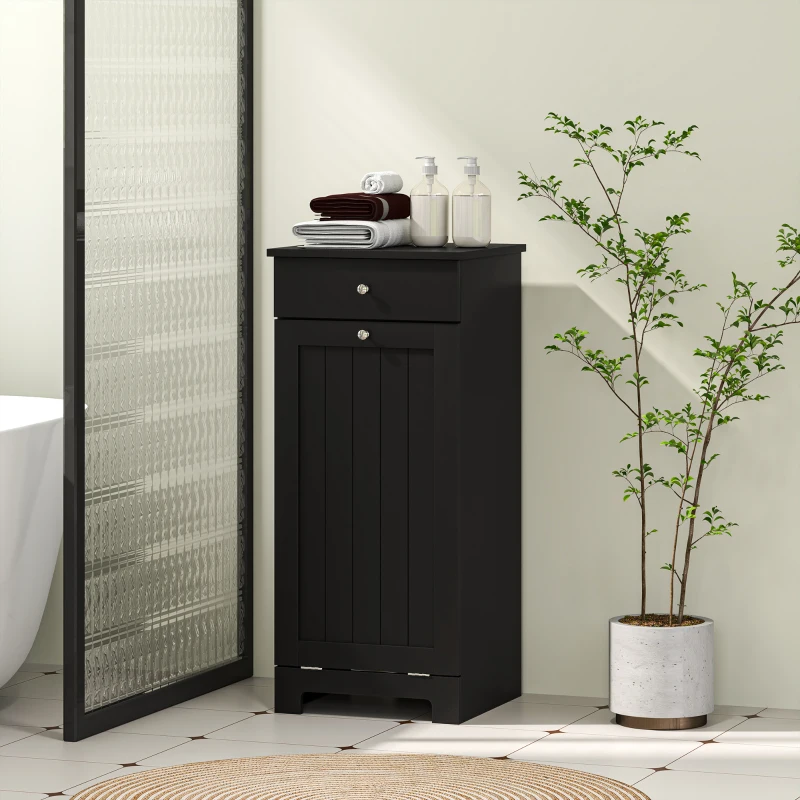 HOMCOM Laundry Hamper Cabinet, Laundry Cabinet with Tilt Out Laundry Basket and Drawer, Black