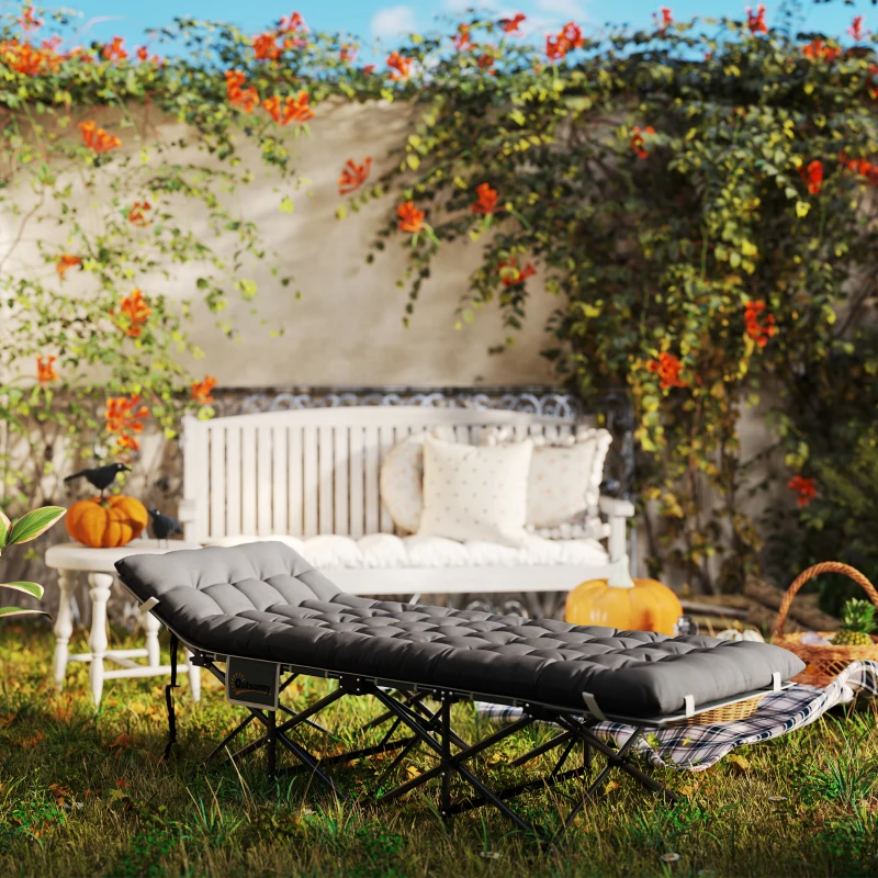 Outsunny 26.8" Wide Folding Bed, Camping Cot for Adults with Mattress, Carry Bag, Max Load 330 LBS, Dark Grey