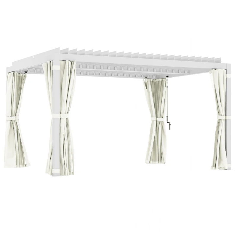 Outsunny 10' x 13' Outdoor Retractable Pergola w/ Sun Shade Aluminum Louvered Top, Pergola w/ Canopy, Curtains, Netting, Cream