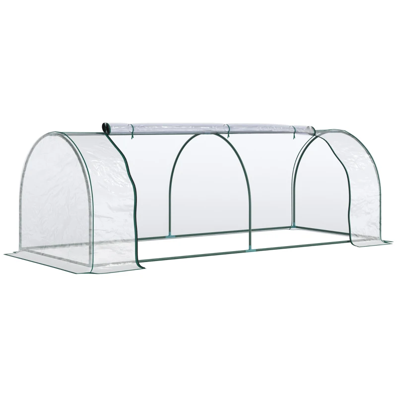 Outsunny 8' x 3' x 2.6' Mini Greenhouse Portable Hot House for Plants with Zippered Doors for Outdoor, Indoor, Garden, Clear