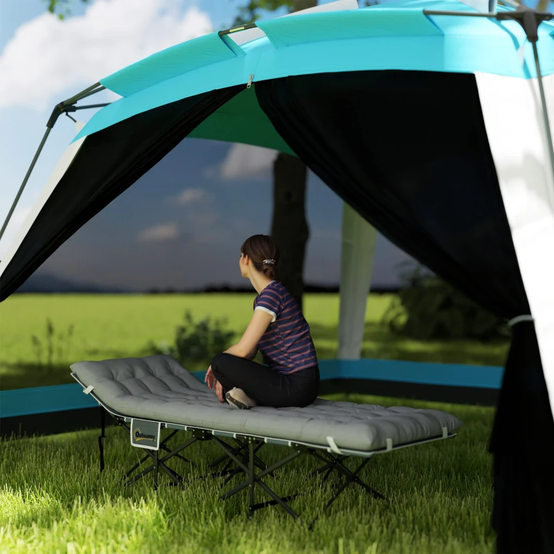 Outsunny 25.6" Wide Folding Bed, Camping Cot for Adults with Mattress, Carry Bag, Storage Pocket, Max Load 330 LBS, Light Grey