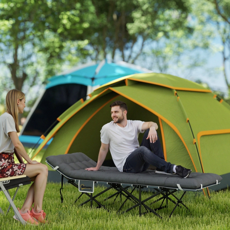 Outsunny 26.8" Wide Folding Bed, Camping Cot for Adults with Cushion, Carry Bag, Max Load 330 LBS, Dark Grey