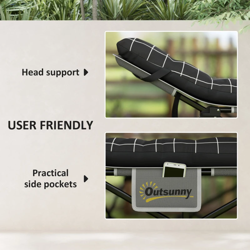 Outsunny 26.4" Wide Folding Bed, Camping Cot for Adults with Mattress, Storage Pocket, Carry Bag, Max Load 330 LBS, Black