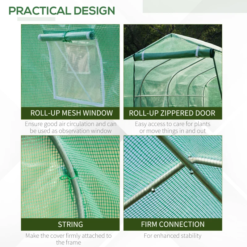 Outsunny 13' x 6.5' x 6.5' Steeple Walk-in Greenhouse Garden Plant Seed Grow Tent Polytennel with Windows and Door Green