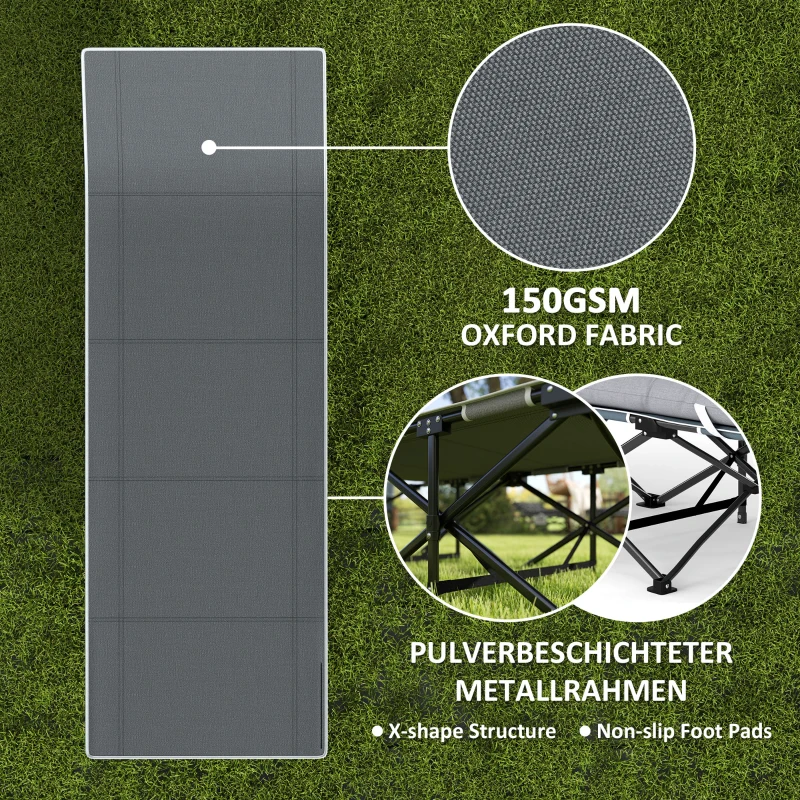 Outsunny 25.6" Wide Folding Bed, Camping Cot for Adults with Mattress, Carry Bag, Storage Pocket, Max Load 330 LBS, Light Grey