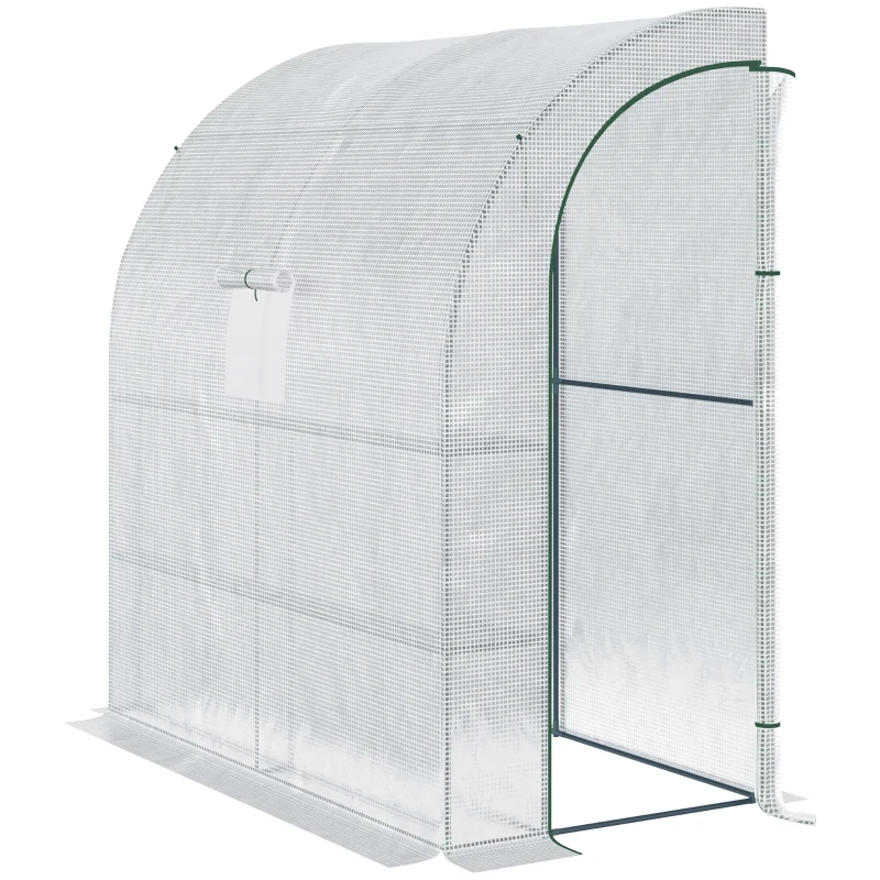 Outsunny 7' x 3' x 7' Outdoor Lean-to Walk-In Greenhouse w/ Roll-up Mesh Windows, Zipper Door and 3-Tier Shelves, White