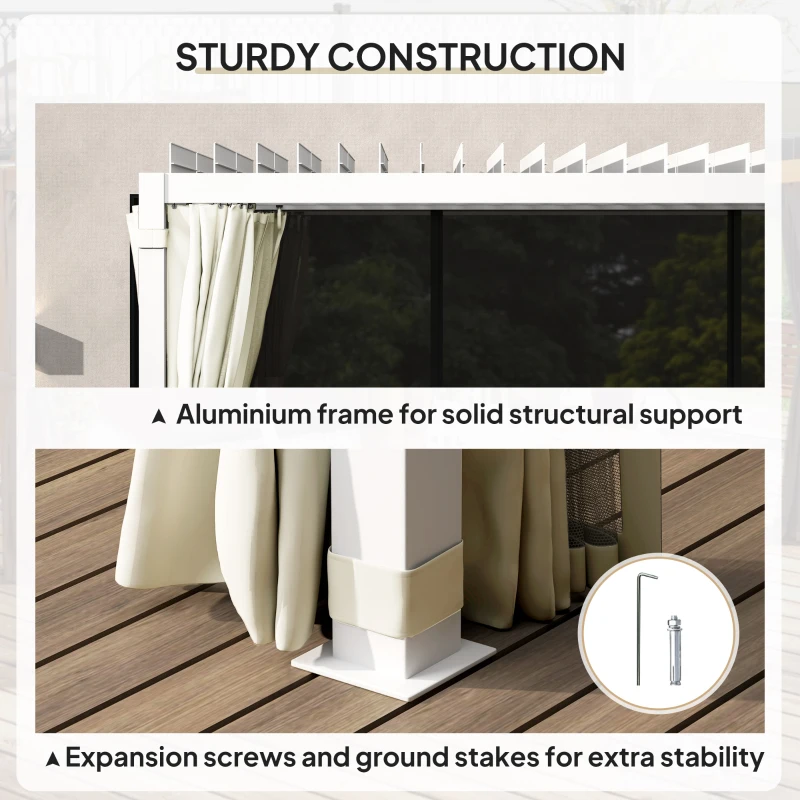 Outsunny 10' x 13' Outdoor Retractable Pergola w/ Sun Shade Aluminum Louvered Top, Pergola w/ Canopy, Curtains, Netting, Cream