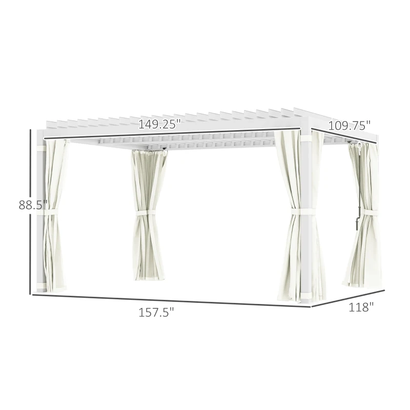 Outsunny 10' x 13' Outdoor Retractable Pergola w/ Sun Shade Aluminum Louvered Top, Pergola w/ Canopy, Curtains, Netting, Cream
