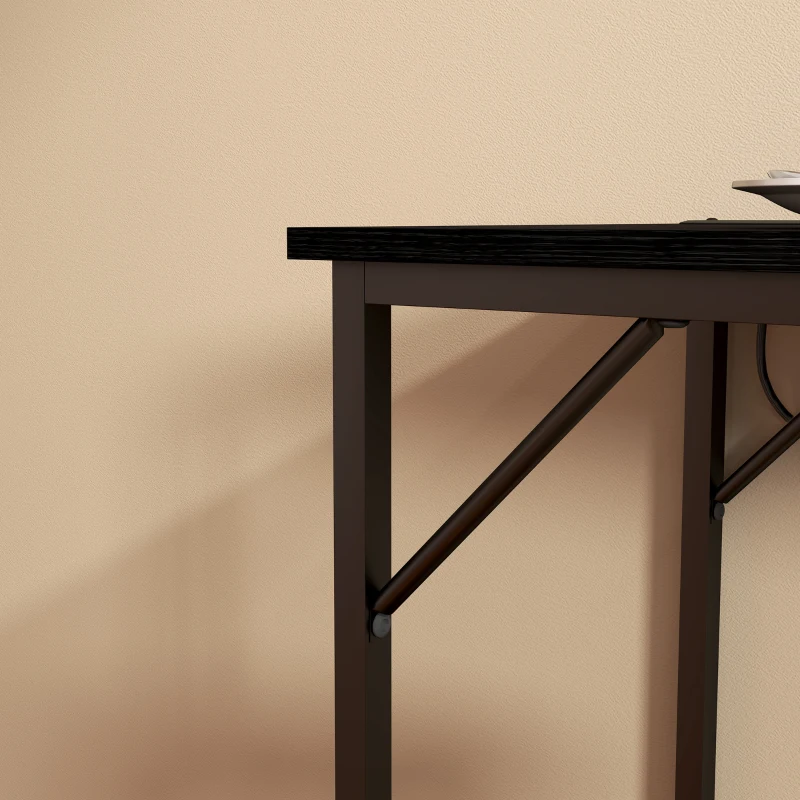 HOMCOM 70" Bar Table with Charging Station, Industrial Rectangular Bar Height Pub Table with Steel Frame, Black Wood Grain