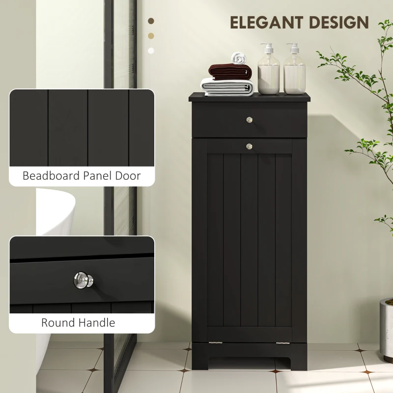 HOMCOM Laundry Hamper Cabinet, Laundry Cabinet with Tilt Out Laundry Basket and Drawer, Black
