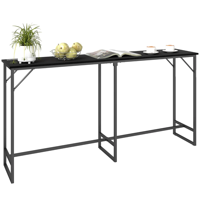 HOMCOM 70" Bar Table with Charging Station, Industrial Rectangular Bar Height Pub Table with Steel Frame, Black Wood Grain