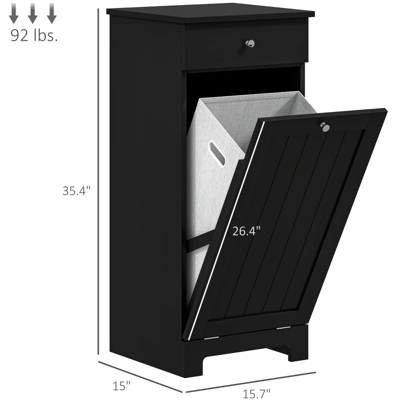 HOMCOM Laundry Hamper Cabinet, Laundry Cabinet with Tilt Out Laundry Basket and Drawer, Black