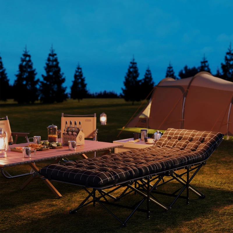 Outsunny 26.4" Wide Folding Bed, Camping Cot for Adults with Mattress, Storage Pocket, Carry Bag, Max Load 330 LBS, Black