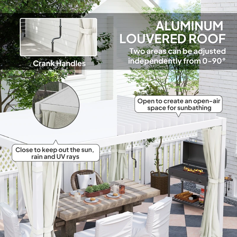 Outsunny 10' x 13' Outdoor Retractable Pergola w/ Sun Shade Aluminum Louvered Top, Pergola w/ Canopy, Curtains, Netting, Cream