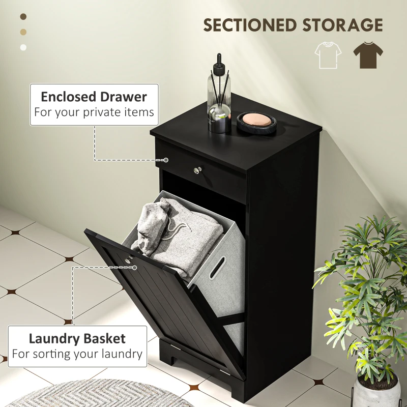 HOMCOM Laundry Hamper Cabinet, Laundry Cabinet with Tilt Out Laundry Basket and Drawer, Black