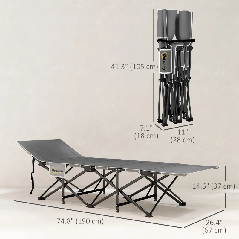 Outsunny 26.4" Wide Folding Bed, Camping Cot for Adults with Mattress, Storage Pocket, Carry Bag, Max Load 330 LBS, Black