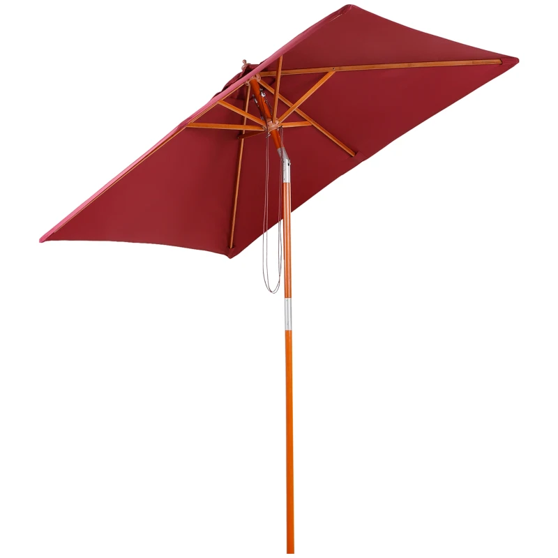 Outsunny 6.6x5ft Square Market Parasol, Wooden Patio Umbrella with Tilt Mechanism and 6 Bamboo Ribs, Garden Sunshade, Wine Red