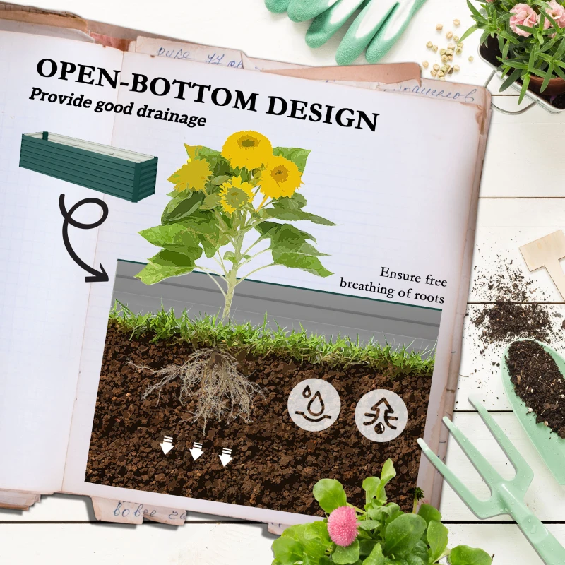 Outsunny 8x2x2ft Galvanized Raised Garden Bed Kit with Safety Edging for Flowers, Herbs and Vegetables, Green